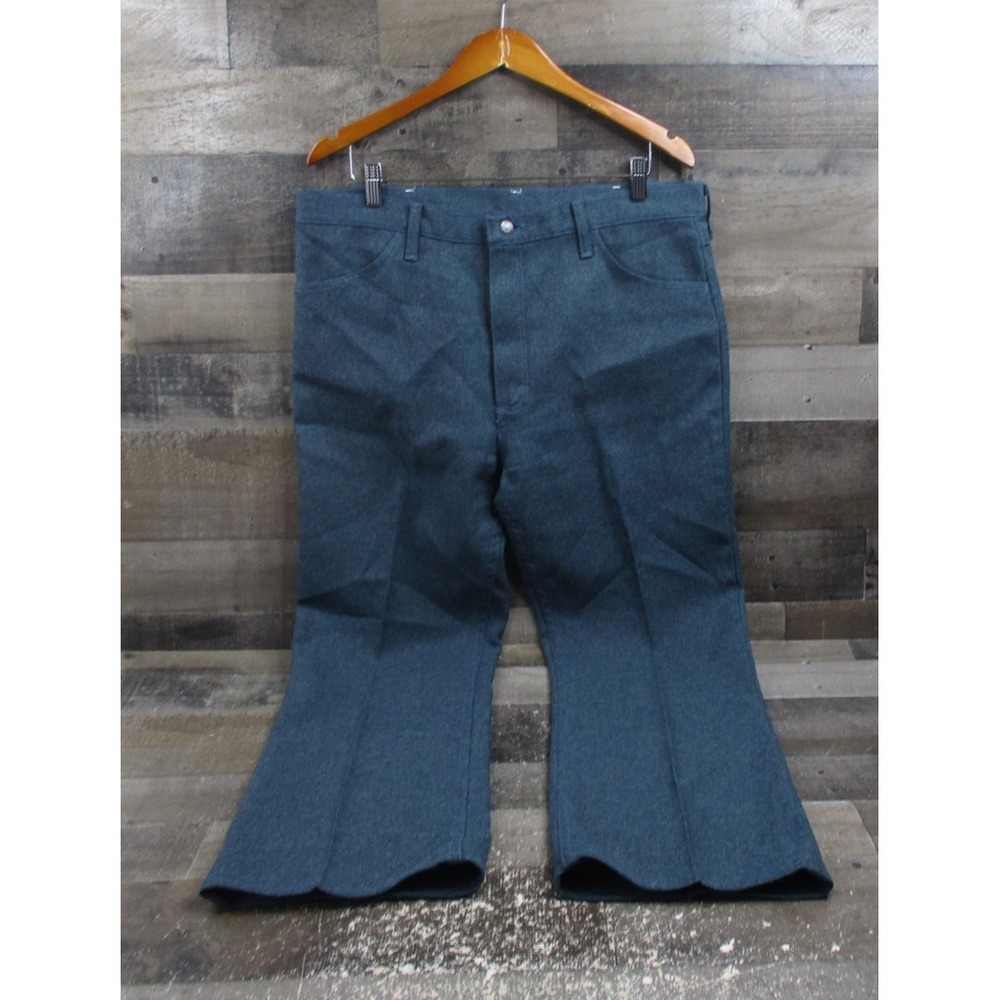 Vintage Wrangler Jeans Mens 38x29 Blue Flared Polyester USA Made Disco Pants